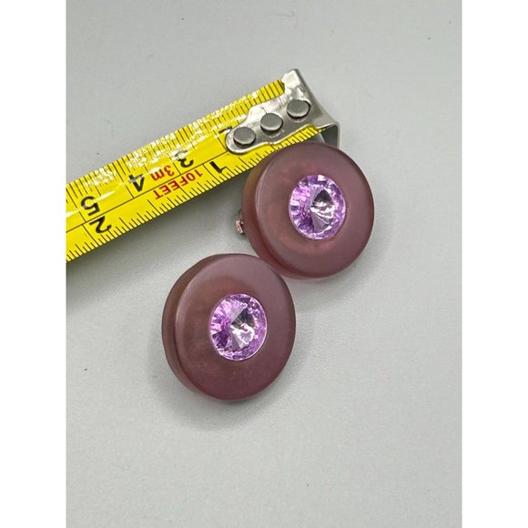 Vintage Purple Rivoli Stones Clip On Earrings Lucite Plastic Clips 80s Jewelry - Picture 5 of 6
